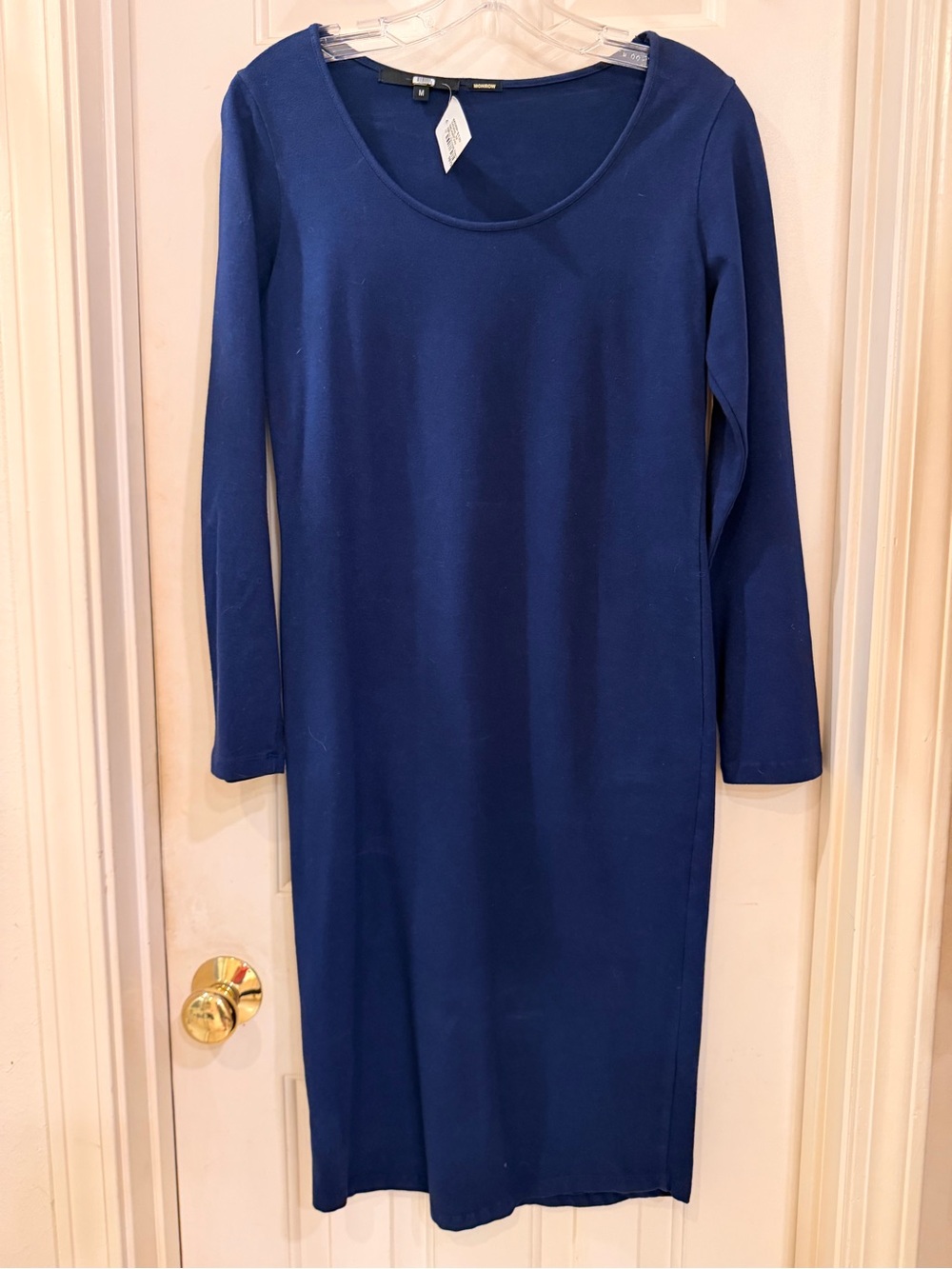 Monrow Navy Scoop-Neck Long Cotton Sleeve Sheath Dress, NWOT, Sz M - Picture 8 of 16